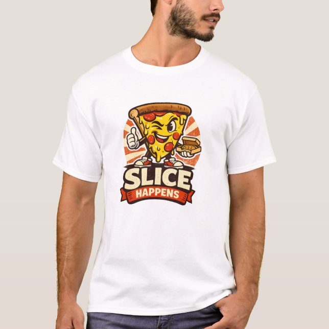 T-shirt Funny Pizza Lover Shirt – Slice Happens Retro Cart (Devant)