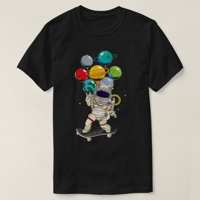 T-shirt Funny Planets Skateboard Cosmonaut Astronaute spat (Design devant)