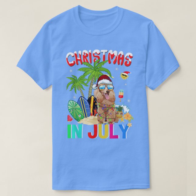 T-shirt Funny Poodle Dog à Santa Hat (Design devant)