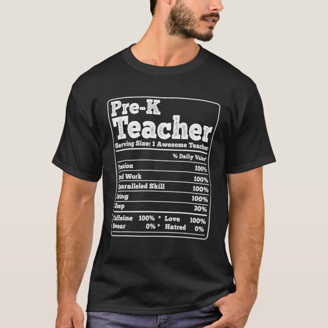 T-shirt Funny Pre K Preschool Teacher Nutrition Facts Food (Devant)