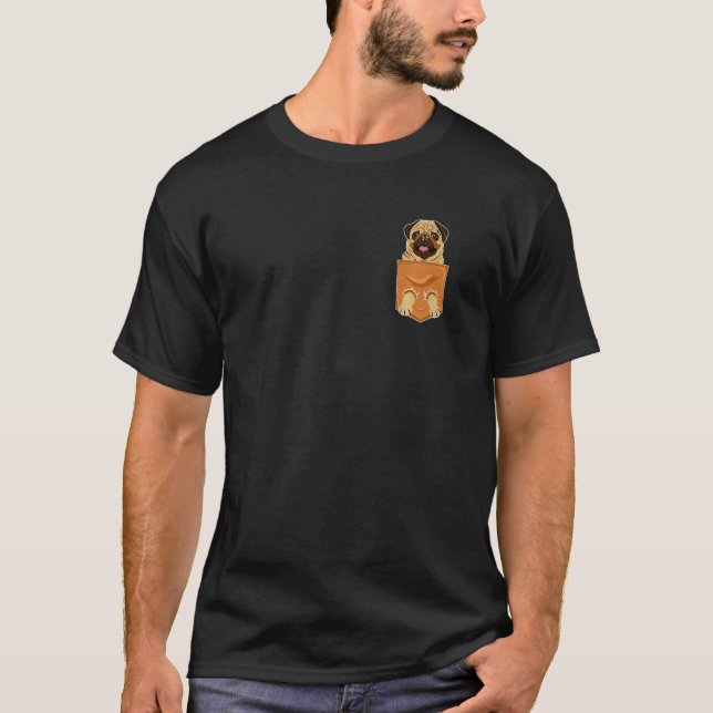 T-shirt Funny pug dog in shirt pocket chest bag Premium (Devant)