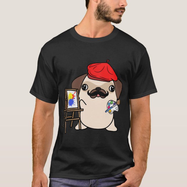 T-shirt Funny Pug est un peintre (Devant)