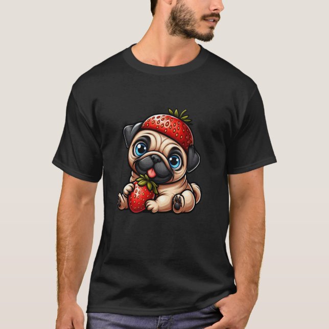 T-shirt Funny Pug Strawberry Fruit Cartoon (Devant)