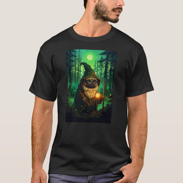 T-shirt Funny Pug Wizard Cute Dog Pixel Art (Devant)