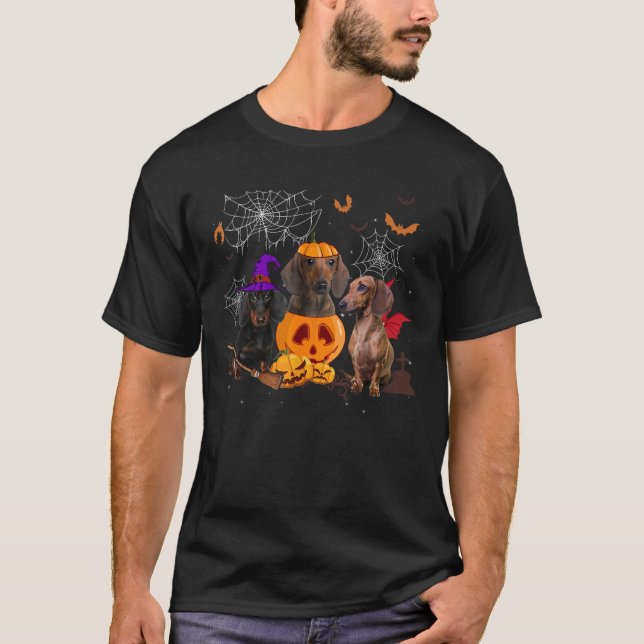 T-shirt Funny Pumpkin Witch Dachshund Matching Dog Hallowe (Devant)