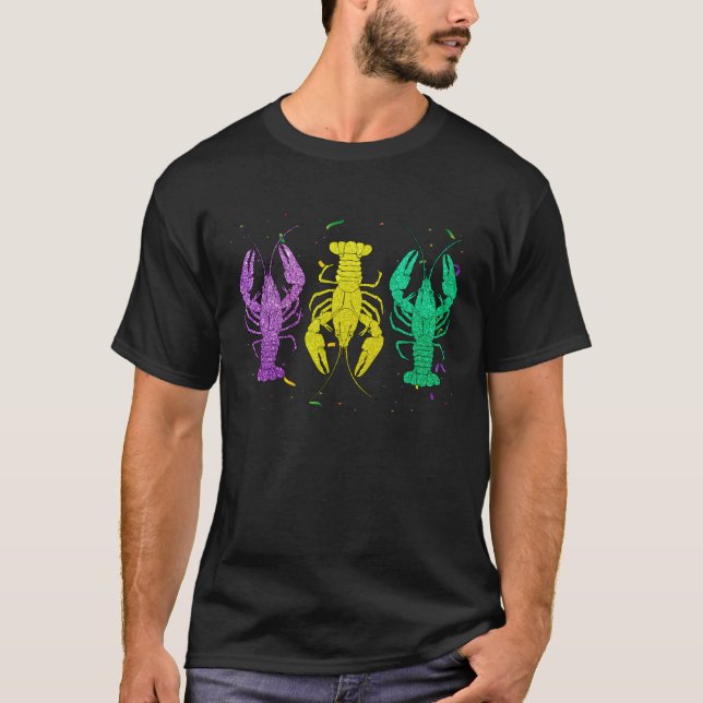 T-shirt Funny Purple Green Gold Crayfish Lovers Fat Tuesda (Devant)
