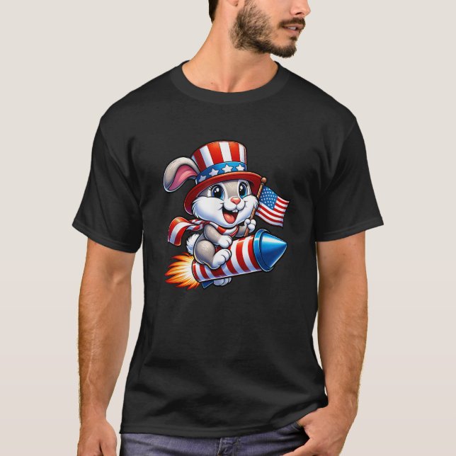 T-shirt Funny Rabbit 4 juillet Américain États-Unis Drapea (Devant)