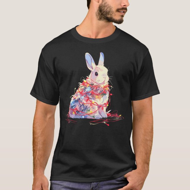 T-shirt Funny Rabbit Bunny Christmas Tree Lights Xmas Boys (Devant)