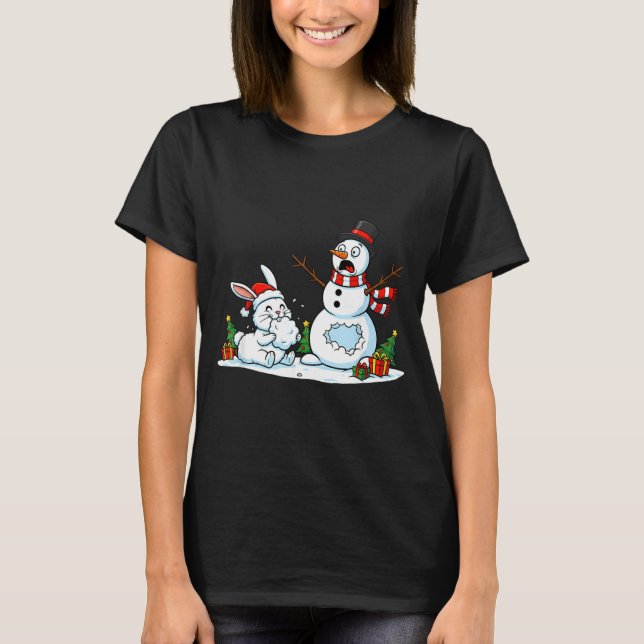 T-shirt Funny Rabbit Snowman Christmas Bunny Womens Mens K (Devant)
