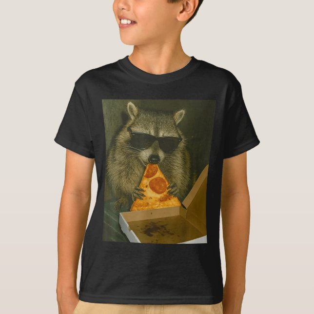 T-shirt Funny Raccoon Eating Zza Animal Meme Raccoon  (Devant)