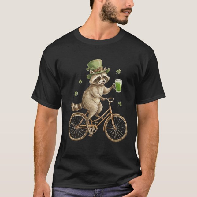 T-shirt Funny Raccoon, St. Patrick's Day Irish Shamrock  (Devant)