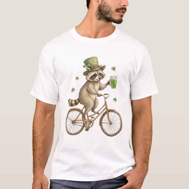 T-shirt Funny Raccoon, St. Patrick's Day Irish Shamrock  (Devant)