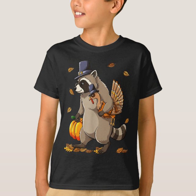 T-shirt Funny Raccoon Turkey Pumpkin Thanksgiving Gift Men (Devant)