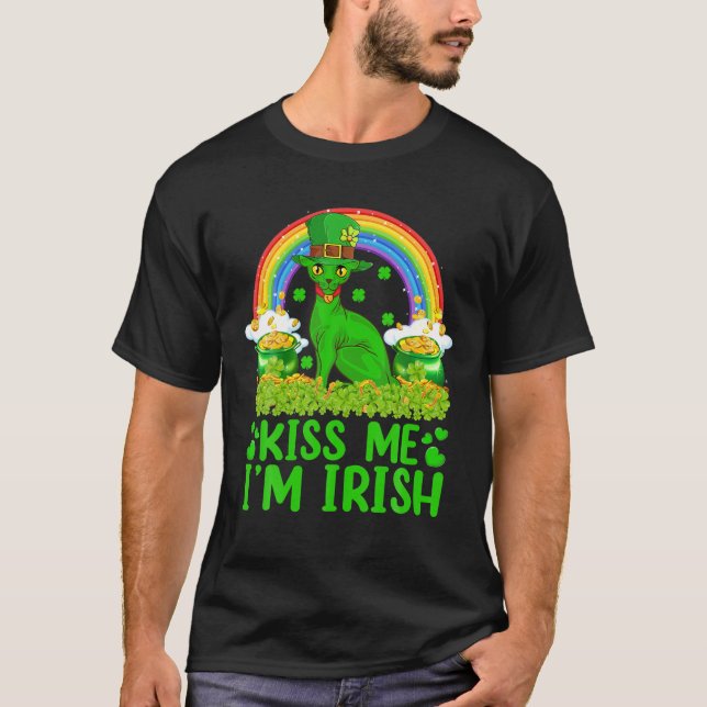 T-shirt Funny Rainbow Kiss Me Je suis Irish Sphynx Cat St  (Devant)