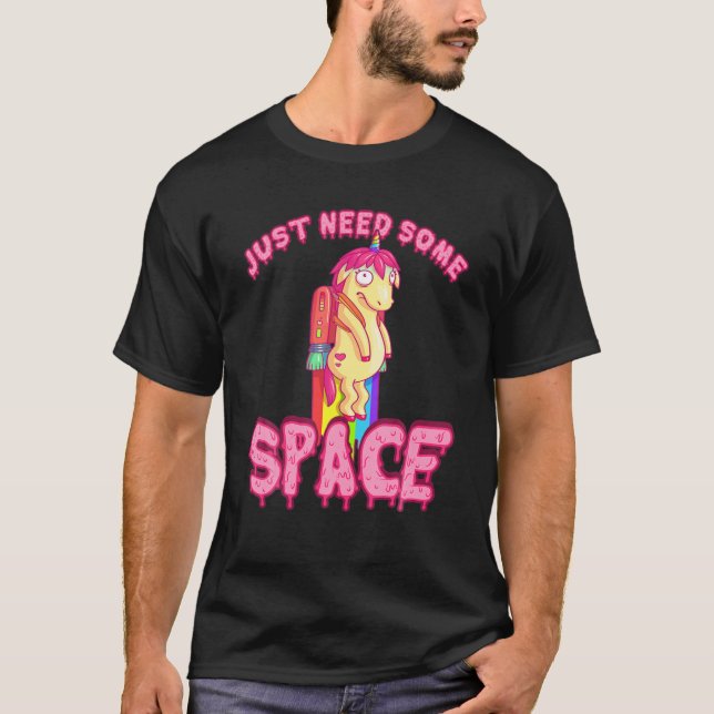 T-shirt Funny Rainbow Rocket Unicorn (Devant)