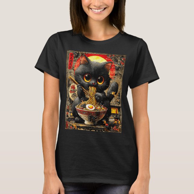 T-shirt Funny Ramen Cat Noodle Lovers Anime Otaku  (Devant)
