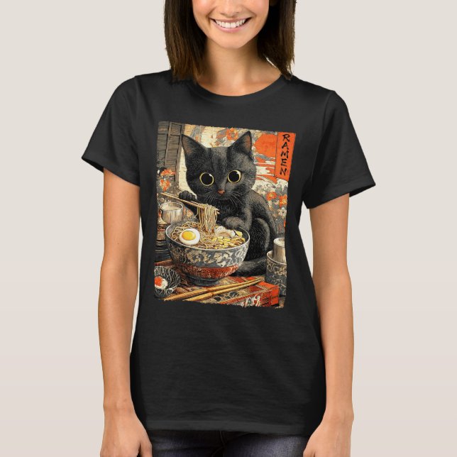 T-shirt Funny Ramen Cat Noodle Lovers Anime Otaku  (Devant)