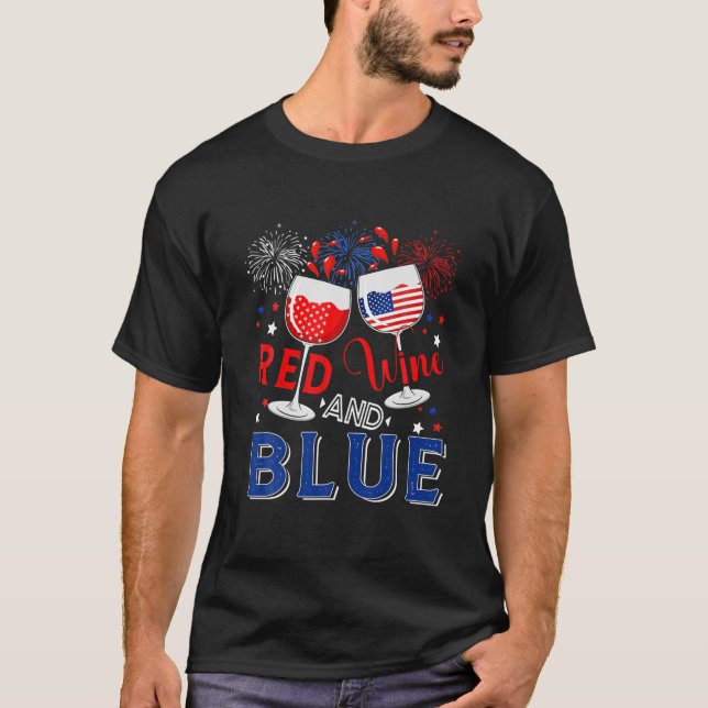T-shirt Funny Red Blue Wine Drinking Wine Lover Firework 4 (Devant)