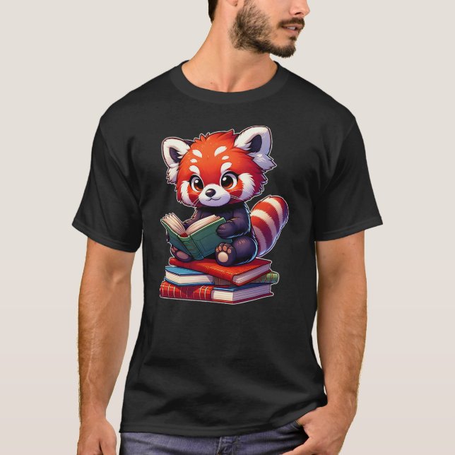 T-shirt Funny red panda reading Bookworm Book Lovers (Devant)