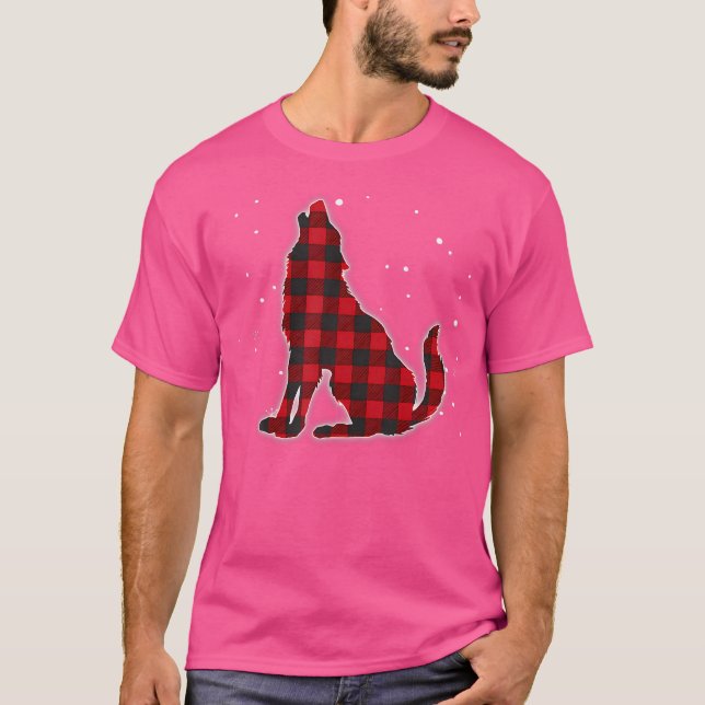 T-shirt Funny Red Plaid Wolf Howling Matching Buffalo Fami (Devant)