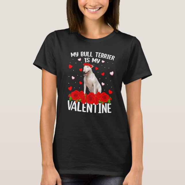 T-shirt Funny Red Rose Flower Heart Bull Terrier Chien Val (Devant)