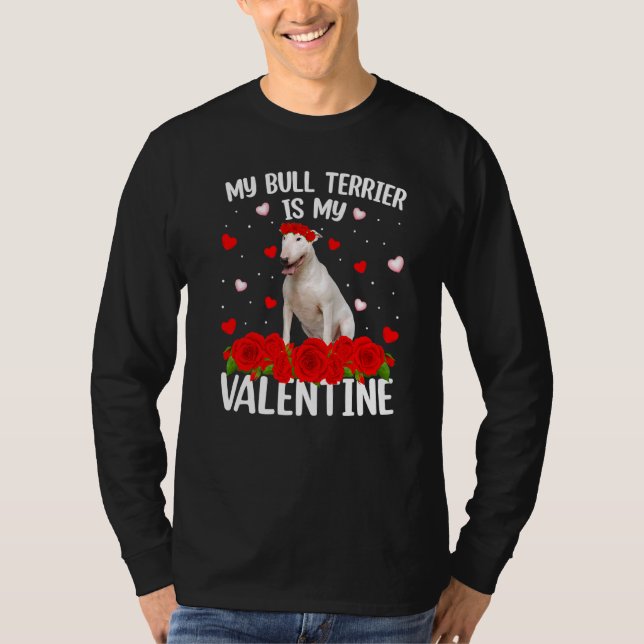 T-shirt Funny Red Rose Flower Heart Bull Terrier Chien Val (Devant)