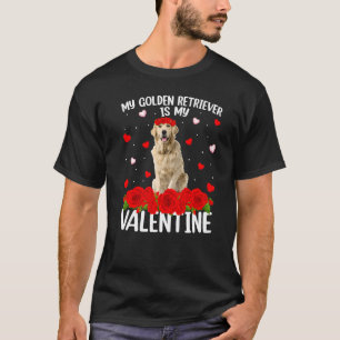 T-shirt Funny Red Rose Flower Heart Golden Retriever Chien