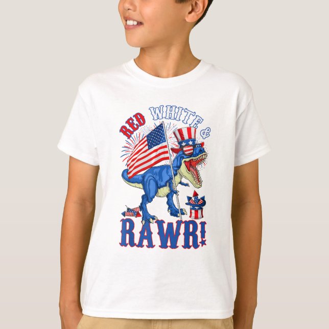 T-shirt Funny Red White & Rawr T Rex USA Drapeau 4 juillet (Devant)