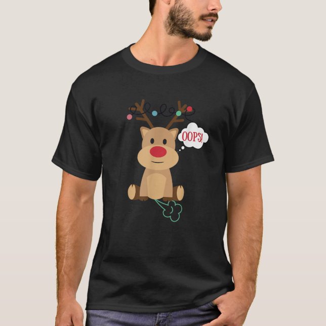 T-shirt Funny Reindeer Farting Oops  (Devant)