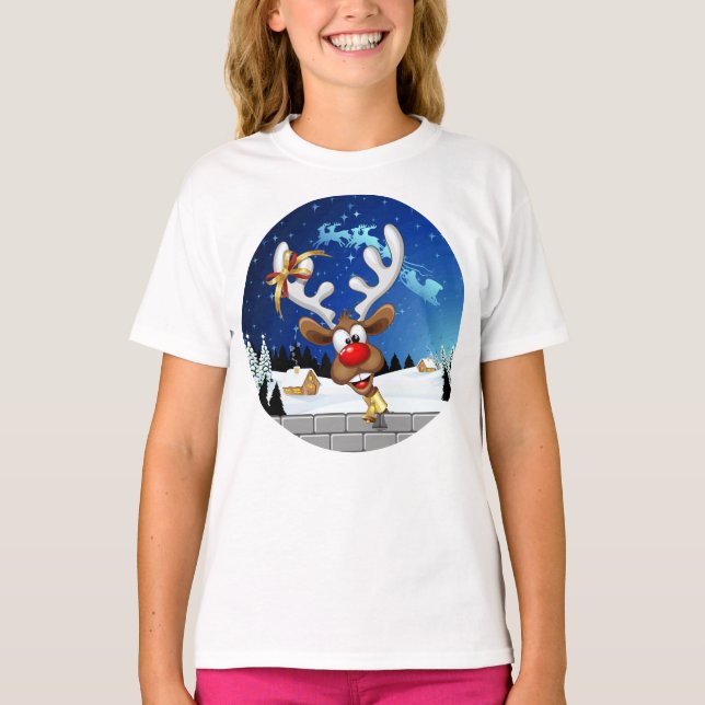 T-shirt Funny Reindeer Peeking Christmas Meme  (Devant)