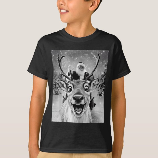 T-shirt Funny Reindeer Selfie Santa Christmas Men Women Ki (Devant)