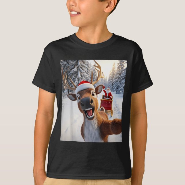 T-shirt Funny Reindeer Selfie Santa Merry Christmas Men Wo (Devant)