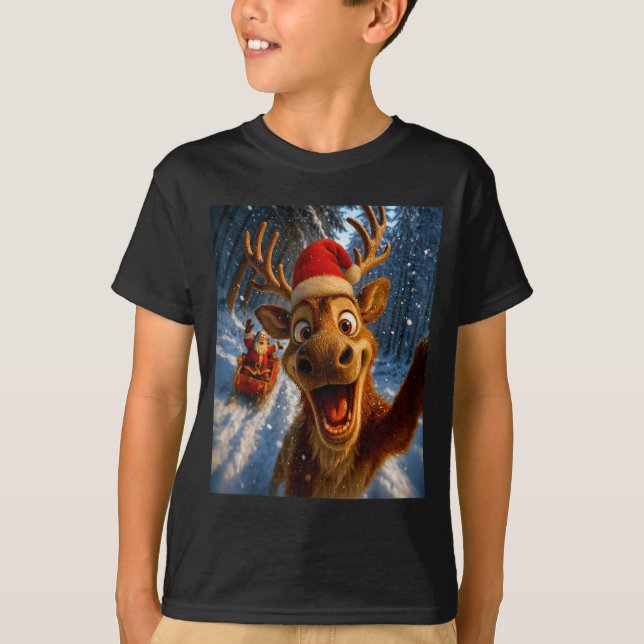 T-shirt Funny Reindeer Selfie Santa Merry Christmas Men Wo (Devant)