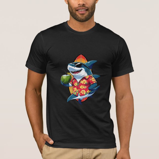 T-shirt Funny Requin hawaïen boit de la noix de coco" T-sh (Devant)