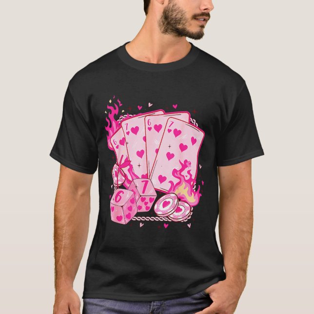 T-shirt Funny Retro 6 7 Valentine Love Hearts Playing Card (Devant)