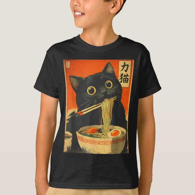 T-shirt Funny Retro Anime Cat Ramen Japanese Cat Graphic A (Devant)