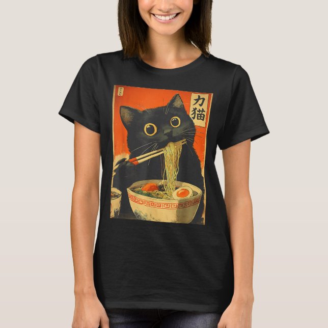 T-shirt Funny Retro Anime Cat Ramen Japanese Cat Graphic A (Devant)