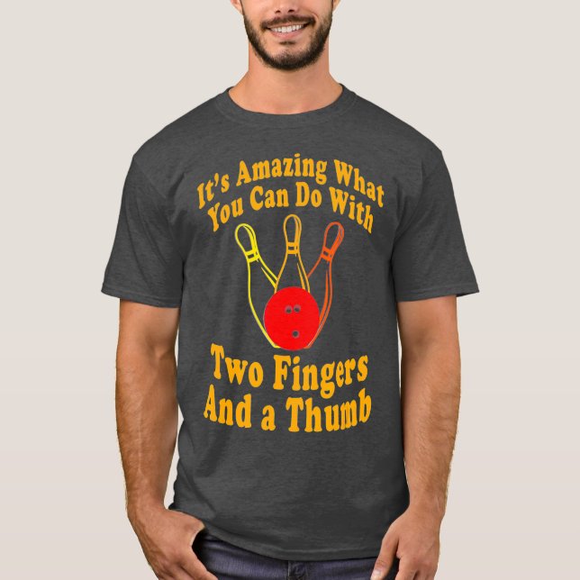 T-shirt Funny Retro Bowling Ball Deux Doigts et un (Devant)