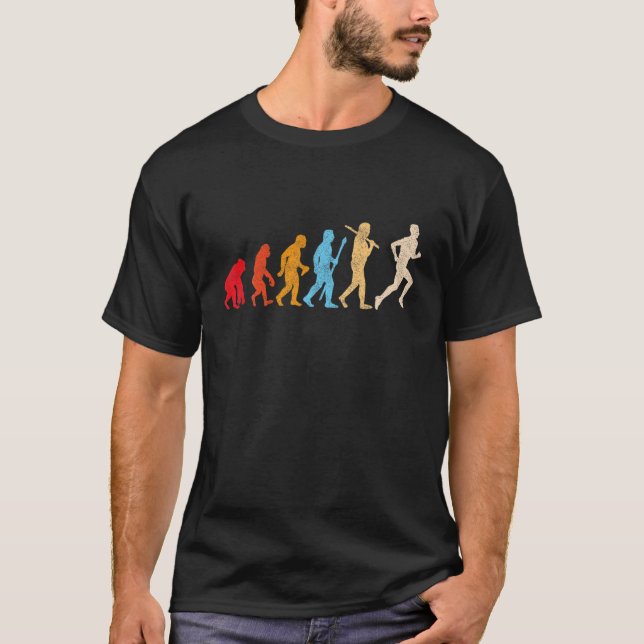 T-shirt Funny Retro Evolution Of Man Running Runners Jogge (Devant)
