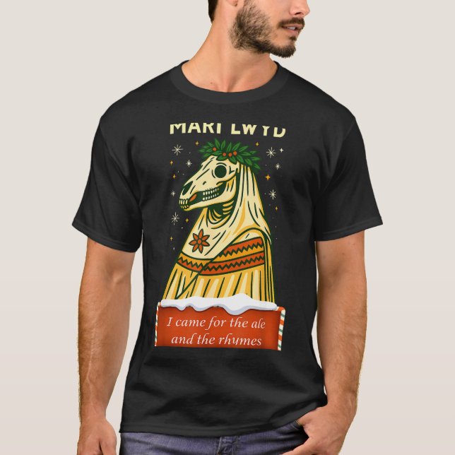 T-shirt Funny Retro Folklore Skeleton Horse Mari Lwyd Yule (Devant)