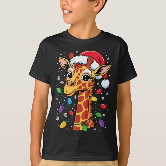 T-shirt Funny Retro Giraffe Lover Santa Hat Christmas Ligh (Devant)