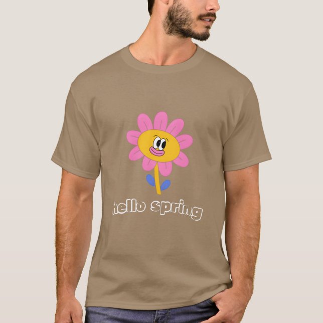 T-shirt Funny retro hello spring day groovy flowers cute f (Devant)