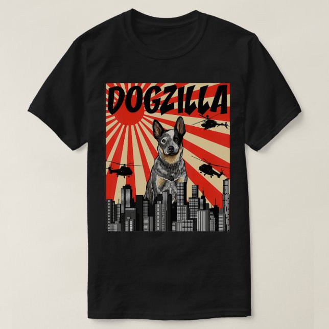 T-shirt Funny Retro Japanese Dogzilla Australian Cattle Do (Design devant)