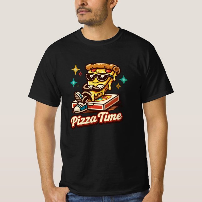 T-shirt Funny Retro Pizza Time Shirt – Cute Cartoon Pizza  (Devant)