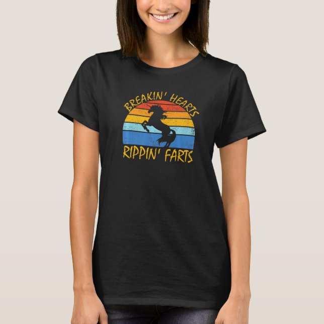 T-shirt Funny Retro Sunset Unicorne briser les coeurs déch (Devant)