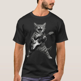 T-shirt Funny Rock and Roll Cat Playing Electric Guitar