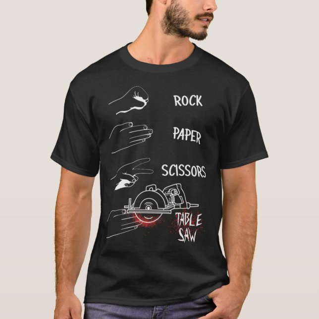 T-shirt Funny Rock Ciseaux de papier Table Vues Power bake (Devant)