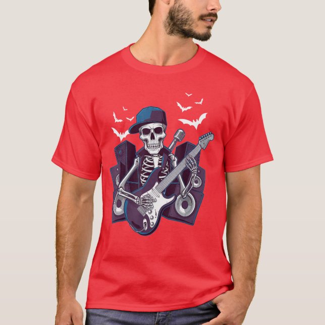 T-shirt Funny Rocker Skeleton Casquette Cool de patinage H (Devant)