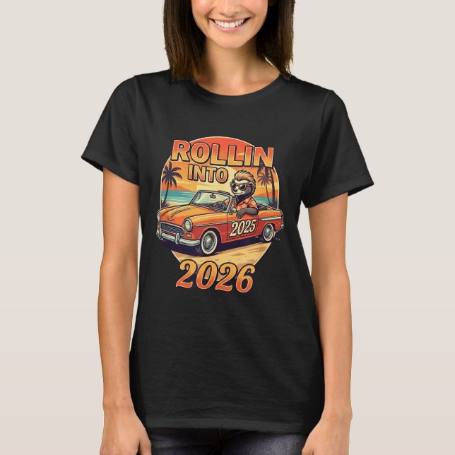 T-shirt Funny Rollin Into 2026 Retro Car Sunset Vibes Artw (Devant)