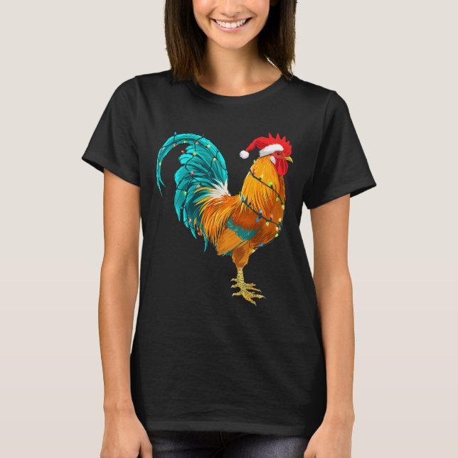 T-shirt Funny Rooster Chicken Santa Christmas Lights Farme (Devant)